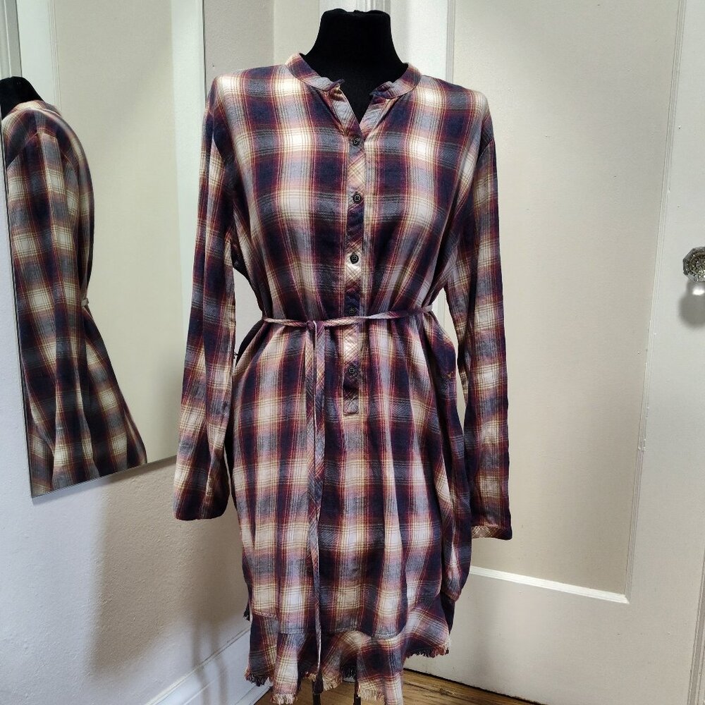 Anthropologie Cloth & Stone Flannel Plaid Tunic Mini Dress
